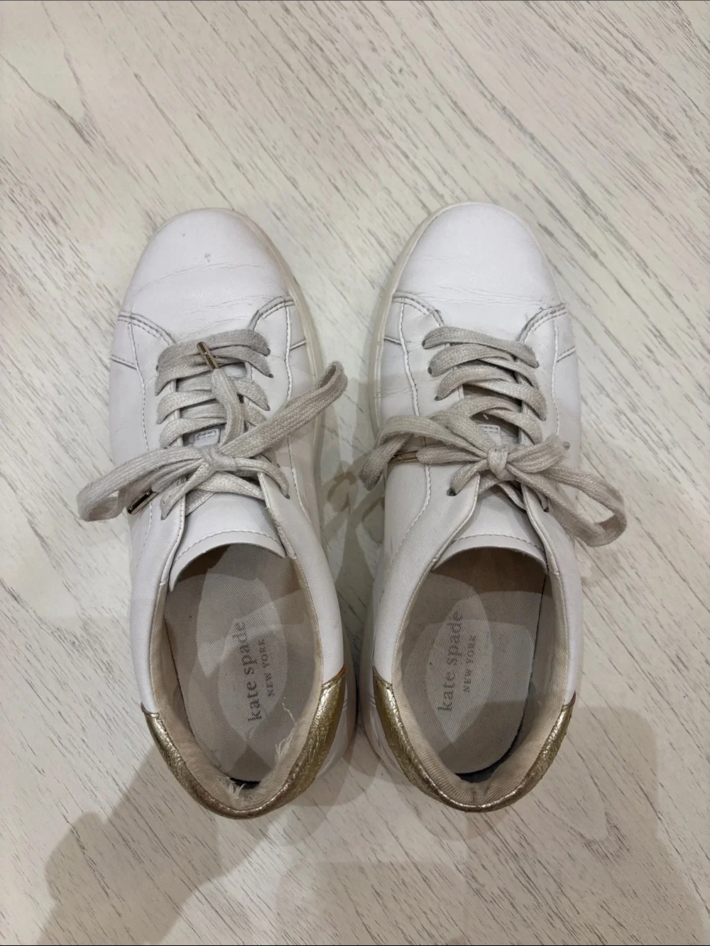Kate Spade Size 8.5 White Sneakers with Gold Heel Tab